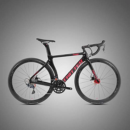 Rennräder : Edman Rennrad, 700C-Räder, Carbon-Scheibenbremszylinderachse, 22-Gang, rutschfeste Griffabdeckung, Offroad-Rennrad für Erwachsene-Schwarz Rot_48cm