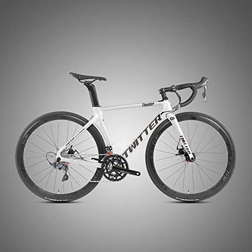 Rennräder : Edman Rennrad, 700C-Räder, Carbon-Scheibenbremszylinderachse, 22-Gang, rutschfeste Griffabdeckung, Offroad-Rennrad für Erwachsene-Silber_48cm
