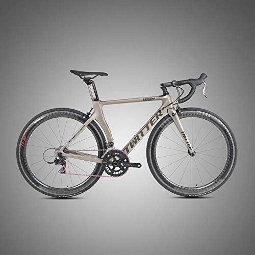 Rennräder : Edman Rennrad, Kohlefaserrahmen, 700C-Räder, 22-Gang, geeignet für Erwachsene Männer und Frauen-Gelb_52cm