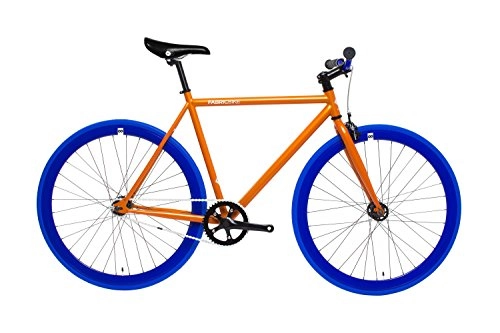 Rennräder : FabricBike-Fixie Bike, single speed fahrrad, fixed gear, orange Hi-Ten steel frame, 10kg (Orange & Blue, S-49)