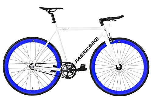 Rennräder : FabricBike Light - Fixed Gear Fahrrad, Single Speed Fixie Starre Nabe, Aluminium Rahmen und Gabel, Räder 28", 4 Farben, 3 Größen, 9.45 kg (Größe M) (Light White & Blue, L-58cm)