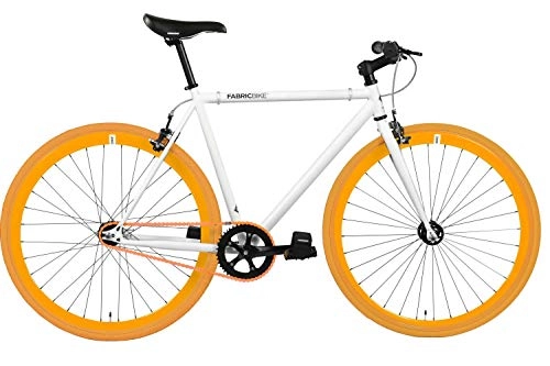 Rennräder : FabricBike - Original Collection, Hi-Ten Stahl, Fahrrad Fixed Gear, Single Speed, Urban Commuter, 8 Farben und 3 Größen, 10 Kg (White & Orange, L-58cm)