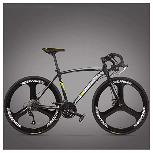 Rennräder : FANG Rennrad Fahrrad, Erwachsene Rahmen aus Kohlenstoffstahl Fahrrad mit Scheibenbremsen, Straßenrennrad für Damen und Herren, 3 Spoke Black, 27 Speed