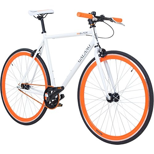 Rennräder : Galano 700C 28 Zoll Fixie Singlespeed Bike Blade 5 Farben zur Auswahl, Rahmengrösse:56 cm, Farbe:Weiss / orange