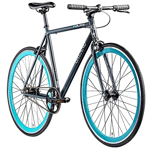 Rennräder : Galano Blade Fixie Bike für Damen und Herren 165-195 cm Singlespeed Fahrrad Retro 28 Zoll viele Größen Urban Bikes mit Flipflop Nabe Rennrad City (Graphit / seegrün, 56 cm)