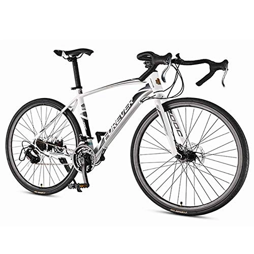 Rennräder : GONGFF Herren Rennrad, 21-Gang High-Carbon Stahlrahmen Rennrad, Vollstahl Rennrad mit Doppelscheibenbremse, 700 * 28C Räder, Weiß