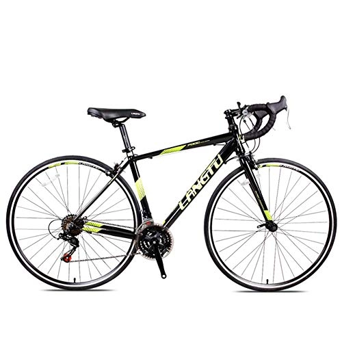 Rennräder : GONGFF Rennrad, 21-Gang-Rennrad für Erwachsene, Doppel-V-Bremse, 700C-Räder, Rennrad, leichtes Aluminium, Männer, Frauen, Rennrad, schwarz, gelb