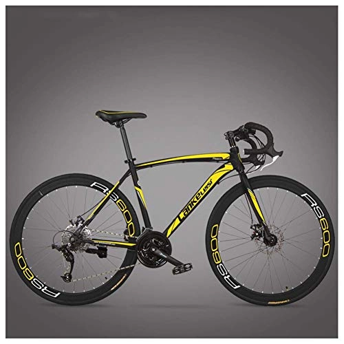 Rennräder : GONGFF Rennrad, ultraleichtes Fahrradrahmen für Erwachsene mit hohem Kohlenstoffgehalt, Carbon-Gabel-Ausdauer-Rennrad, City Utility-Fahrrad, Gelb, 27-Gang