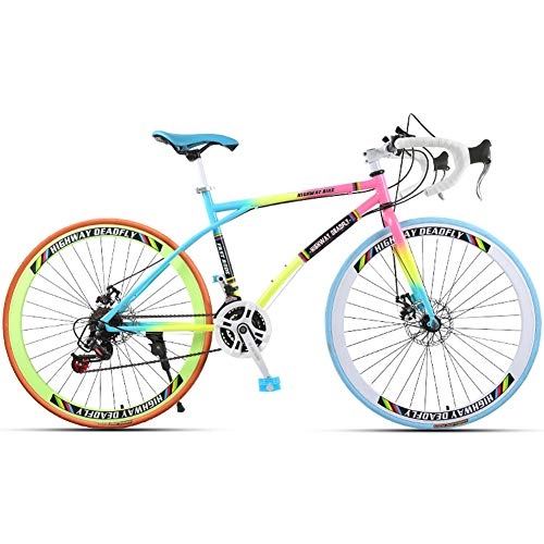 Rennräder : HAOYF 26-Zoll Rennrad, 24-Gang Fahrräder, Doppelscheibenbremse, Rahmen Aus Kohlenstoffstahl, Für Erwachsene Und Männer, Fahrergröße 165-185 cm, Multicolor