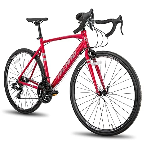 Rennräder : Hiland 28 Zoll Rennrad 700C Rennrad Racing Bike Leichter Aluminiumrahmen mit 21 Gang 53cm Herrenrad Damenfahrrad Rot