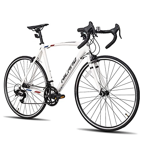Rennräder : Hiland Rennrad 700c Rennrad City Pendlerfahrrad mit 14 Geschwindigkeiten Antriebsstrang 55cm Weiß