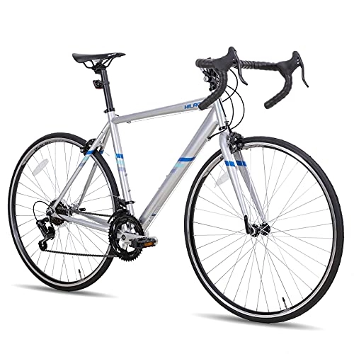 Rennräder : Hiland Rennrad 700c Rennrad Stahl City Commuter Fahrrad mit 14 Geschwindigkeiten Silber