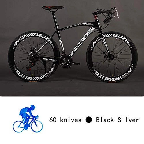 Rennräder : Hochwertiges Fahrrad Mountainbike, Rennrad, Hard Tail Bike, 26 Zoll Fahrrad, Carbon Steel Adult Bike, 21 / 24 / 27 / 30 Speed Bike, Buntes Fahrrad (Color : Black Silver, Size : 27 Speed)