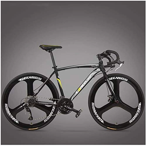 Rennräder : HQQ Rennrad 21 / 27 Geschwindigkeit Scheibenbremse Integrated Rad Rennrad Racing Männer und Frauen Fahrräder (Color : 3 Spoke Black, Size : 21 Speed)