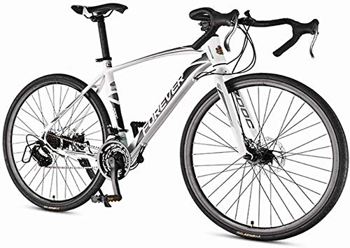 Rennräder : IMBM Männer Rennrad, 21 Speed-High-Carbon Stahlrahmen-Straßen-Fahrrad, voller Stahl Rennrad mit mit Doppelscheibenbremse (Color : White)