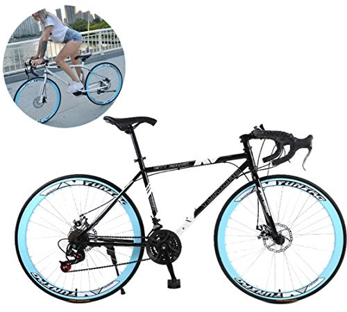 Rennräder : Jjwwhh 28 Zoll Rennrad Road Bike, Straßenrennrad mit Carbon Gabel für Damen und Herren, Vollfederung Mountain Bike, 24 Speed, White 40 Spoke / Bule