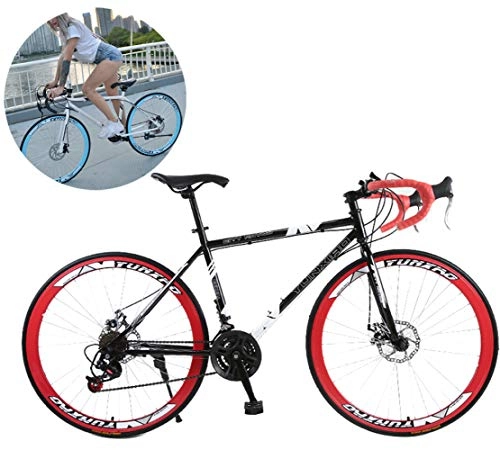 Rennräder : Jjwwhh 28 Zoll Rennrad Road Bike, Straßenrennrad mit Carbon Gabel für Damen und Herren, Vollfederung Mountain Bike, 24 Speed, White 40 Spoke / Red