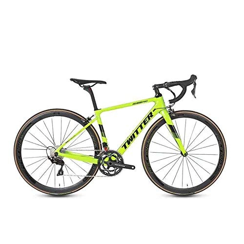Rennräder : JKAINI Gebogene Lenker Rennrad Fahrrad 22-Speed ​​Bikes Carbon Fiber-Rahmen-Straßen-Fahrrad Rennen Für Männer Und Frauen Erwachsener Fluorescent Green- 54cm (Above 185cm)