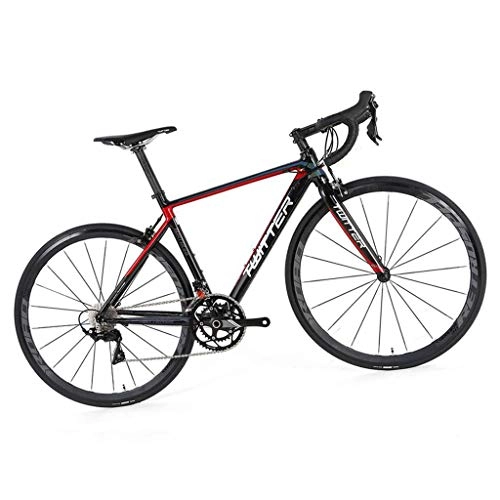 Rennräder : JKAINI Straßen-Fahrrad-22-Speed ​​Bikes Carbon Fiber-Rahmen-Straßen-Fahrrad Rennen Für Männer Und Frauen Erwachsener Black red R7000-22 speed-48CM