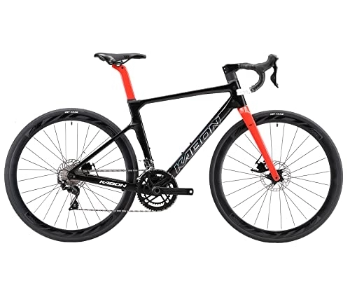 Rennräder : KABON Rennrad Carbon, Vollcarbon Rennrad mit Shimano 105 22 Gang Scheibenbremse Rennrad mit Carbon Laufradsatz für Herren Damen (Schwarz Rot, 56cm)