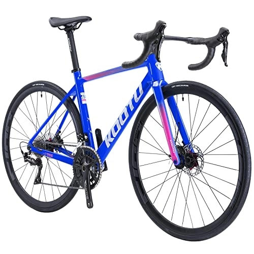 Rennräder : KOOTU Rennrad Carbon, Carbon Rahmen Gabel und Sattlestüze Fahrräder mit Shimano 105 R7000 22 Gänge Kettenschaltung, Scheibenbremse Lightweightes Fahrrad für Herren Damen und Jungen (47cm, Blau pink)