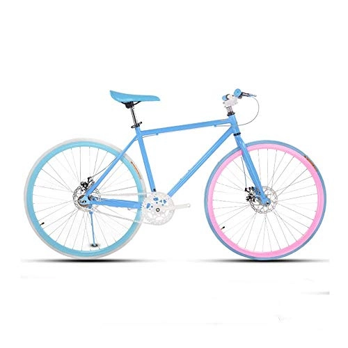 Rennräder : L.BAN Rennrad für Männer und Frauen, einfaches Fahrrad, Fahrrad für Erwachsene Frauen, Sportwagen mit Doppelscheibenbremse für Studenten, 26 / 24 Zoll Zwei, pneumatisches Rennen (blau, rosa)
