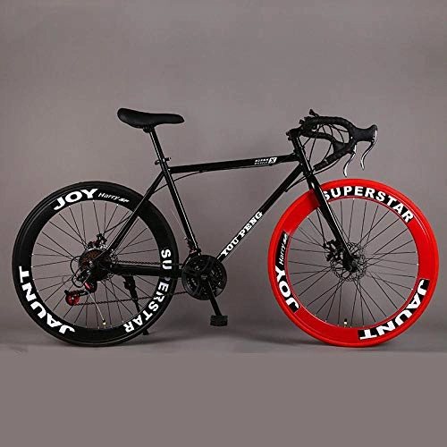 Rennräder : laonie Mountain Bicycle Fixed Gear Road Bike Speed Double Disc Brakes Men and Women 60 Knife Wheel sStudent Adult-Black red Bend_21 Speed