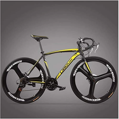 Rennräder : LEYOUDIAN Rennrad, Erwachsene Hochgekohlt Stahlrahmen Ultra-Light Fahrrad, Carbon-Faser-Gabel Endurance-Straßen-Fahrrad, Stadtdienst Bike (Color : 3 Spoke Yellow, Size : 21 Speed)