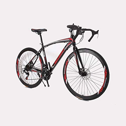 Rennräder : LIKEJJ Erwachsenen-Rennrad, Herren-Rennrad mit Doppelscheibenbremse, Rennrad mit hohem Kohlenstoffgehalt, City Utility Bike 700c-Schwarz Rot_21 Geschwindigkeit