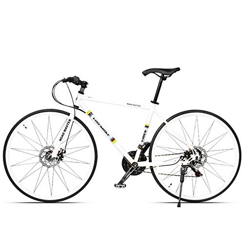 Rennräder : NENGGE 21 Gang-Schaltung Rennrad Fahrrad, Rahmen aus Kohlenstoffstahl Ultra-Licht Fahrrad, Race Rennrad mit Zwei Scheibenbremsen, Weiß, Straight Handle
