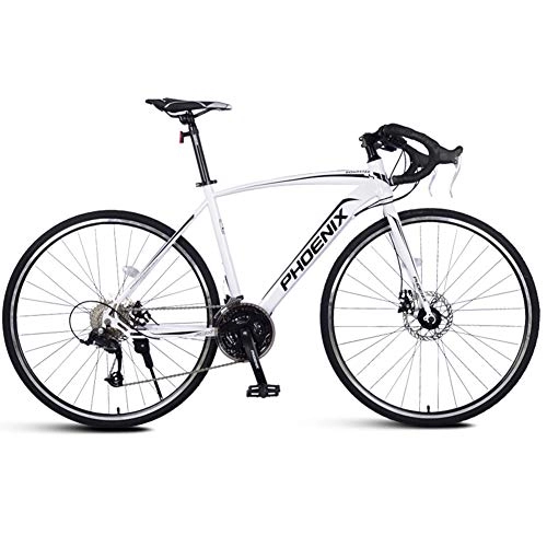Rennräder : NENGGE Erwachsene Rennrad Fahrrad, Herren Rahmen aus Kohlenstoffstahl Rennrad, Fahrrad mit Scheibenbremsen, Race Rennrad, Weiß, 21 Speed