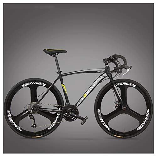 Rennräder : NENGGE Rennrad Fahrrad, Erwachsene Rahmen aus Kohlenstoffstahl Fahrrad mit Scheibenbremsen, Straßenrennrad für Damen und Herren, 3 Spoke Black, 27 Speed