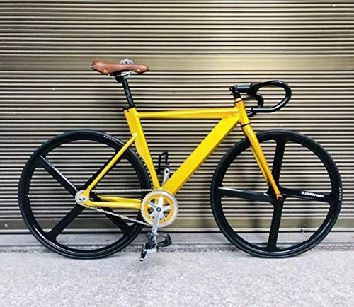 Rennräder : NTR 52cm Rennrad mit Aluminiumrahmen Leichtmetallrad Single Speed ​​Fahrrad 700C Fixed Gear Bike, Gelb, 52cm (175cm-180cm)