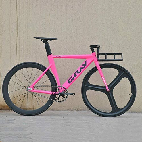 Rennräder : Pakopjxnx 52CM 55cm Single Speed Bike Aluminium Alloy Frame Track Bicycle 3 / 4 Spokes Racing Wheel V Brake, Pink, 48cm(158cm-168cm)