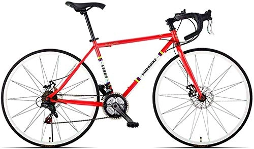 Rennräder : QXX 21 Speed-Straßen-Fahrrad, High-Carbon Stahlrahmen Männer Rennrad, 700C Räder Stadt-Pendler-Fahrrad mit Doppelscheibenbremse (Color : Red, Size : Bent Handle)