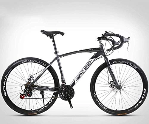 Rennräder : QZ 26-Zoll-Straen-Fahrrad, 24-Speed Bikes, Doppelscheibenbremse, High Carbon Stahlrahmen, Straenfahrradrennen Stadt Rennrad Erwachsene Damen Herren Unisex (Color : Grey)