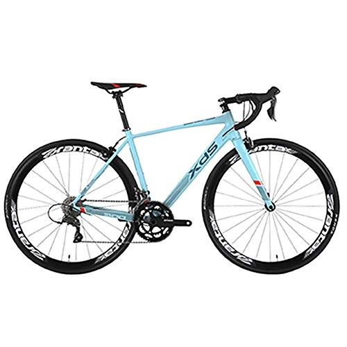 Rennräder : Rennrad, Erwachsene 16 Speed ​​Racing Fahrrad, 480MM Ultra-Light Aluminium Alurahmen Stadt-Pendler-Fahrrad, ideal for unterwegs oder Dirt Trail Touring, grau FDWFN (Color : Blue)