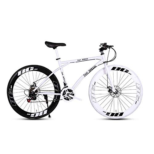 Rennräder : Rennräder für Herren und Damen, 26-Zoll-Fahrräder mit 24 Geschwindigkeiten, nur für Erwachsene, Rahmen aus kohlenstoffhaltigem Stahl, Rennradrennen, Straßenrad-Doppelrad-Bremsräder (schwarz und we