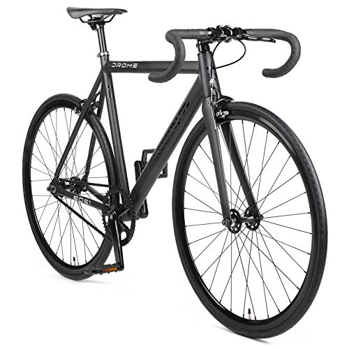 Rennräder : Retrospec Bicycles Drome Fixed-Gear Track Bike with Carbon Fork, Matte Black, 55cm