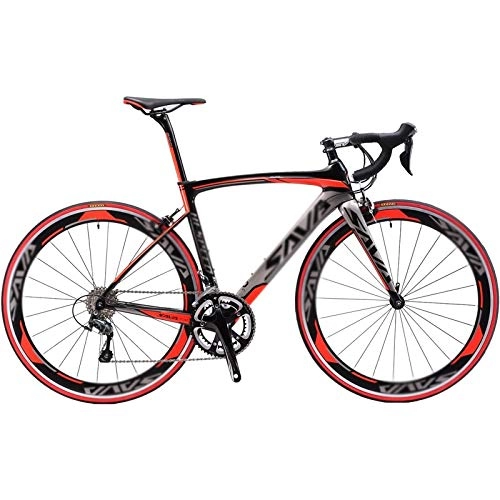 Rennräder : Rindasr Carbon-Straen-Mountainbike, mit 18-Gang-Kettensystem und Doppel-V Brake, Jugend und Erwachsene Fiber Rennrad 700C (Color : Red)