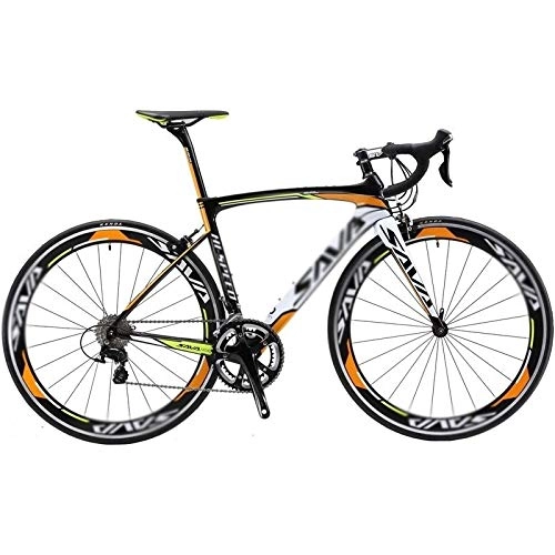 Rennräder : Rindasr Strae Mountainbike, Carbon-Rahmen + Doppel-V Bremse Rennrad, 18 Geschwindigkeit Auen Autobahn Reiten Reise Bike (Color : Orange)