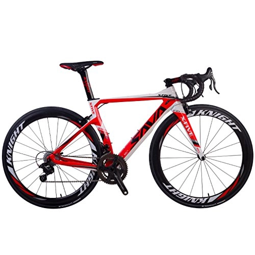 Rennräder : SAVADECK Phantom 8.0 700C Carbon Rennrad Fahrrad mit Campagnolo Chorus 22 Geschwindigkeitsgruppe Michelin 25C Reifen und Fizik Sattel (54cm, Weiß Rot)