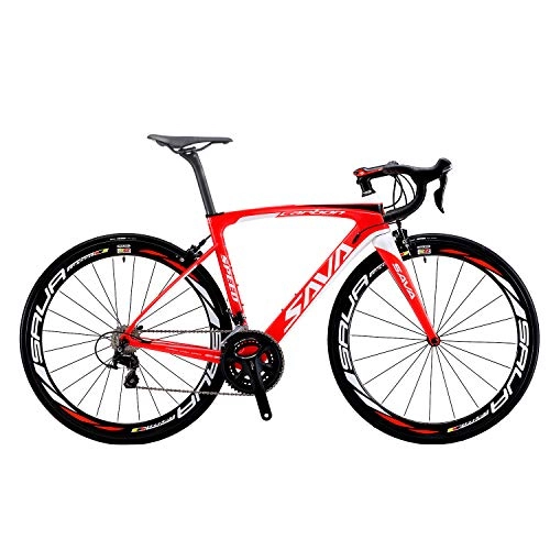 Rennräder : SAVANE Rennrad Carbon, Herd6.0 Carbon Fahrrad 700C mit Shimano 105 R7000 Gruppeset 22Gänge Carbon laufradsatz Sattelstütze Fork Rennrad (Weiß rot, 54CM)