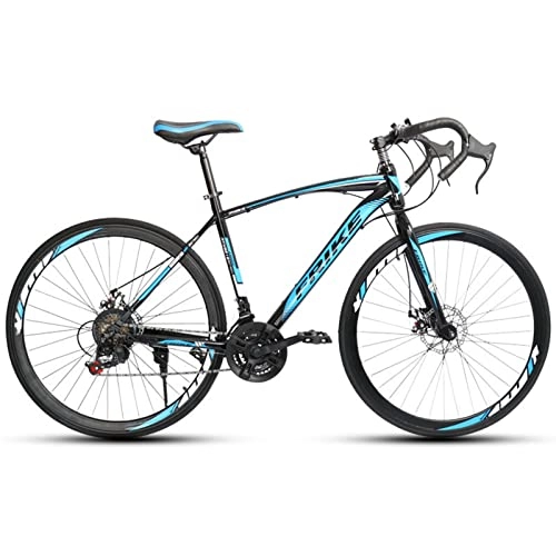 Rennräder : TDHLW Rennrad Kohlenstoffstahl 700C 21 Geschwindigkeit Rennrad City Pendler Fahrrad Leichte MTB Scheibenbremse Erwachsene Fahrrad, Blau