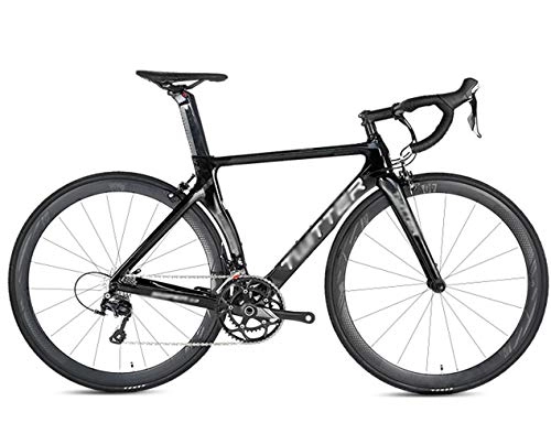 Rennräder : TSTZJ Rennrder, 2, 0 Carbon-Rennrad Rennrad 700C Carbon-Faser-Straen-Fahrrad mit 16-Gang-Kettensystem und Doppel-V Bremse, black-48cm