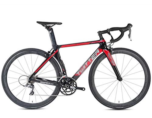 Rennräder : TSTZJ Rennrder, 2, 0 Carbon-Rennrad Rennrad 700C Carbon-Faser-Straen-Fahrrad mit 16-Gang-Kettensystem und Doppel-V Bremse, Black red-46cm