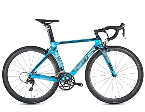 Rennräder : TSTZJ Rennrder, 2, 0 Carbon-Rennrad Rennrad 700C Carbon-Faser-Straen-Fahrrad mit 16-Gang-Kettensystem und Doppel-V Bremse, blue-46cm