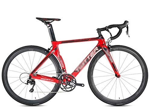Rennräder : TSTZJ Rennrder, 2, 0 Carbon-Rennrad Rennrad 700C Carbon-Faser-Straen-Fahrrad mit 16-Gang-Kettensystem und Doppel-V Bremse, red-46cm
