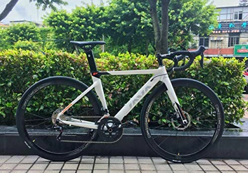 Rennräder : VHJ Aluminiumlegierung Rennrad Doppelscheibenbremse 18-Gang Rennrad Carbon Gabel, Weiß, 59 cm