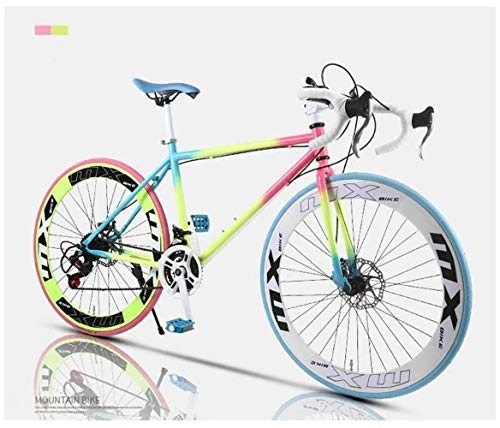 Rennräder : WLGQ Rennrad, 24-Gang 26-Zoll-Fahrräder, Doppelscheibenbremse, Rahmen aus Kohlenstoffstahl, Rennradrennen, Herren und Damen für Erwachsene